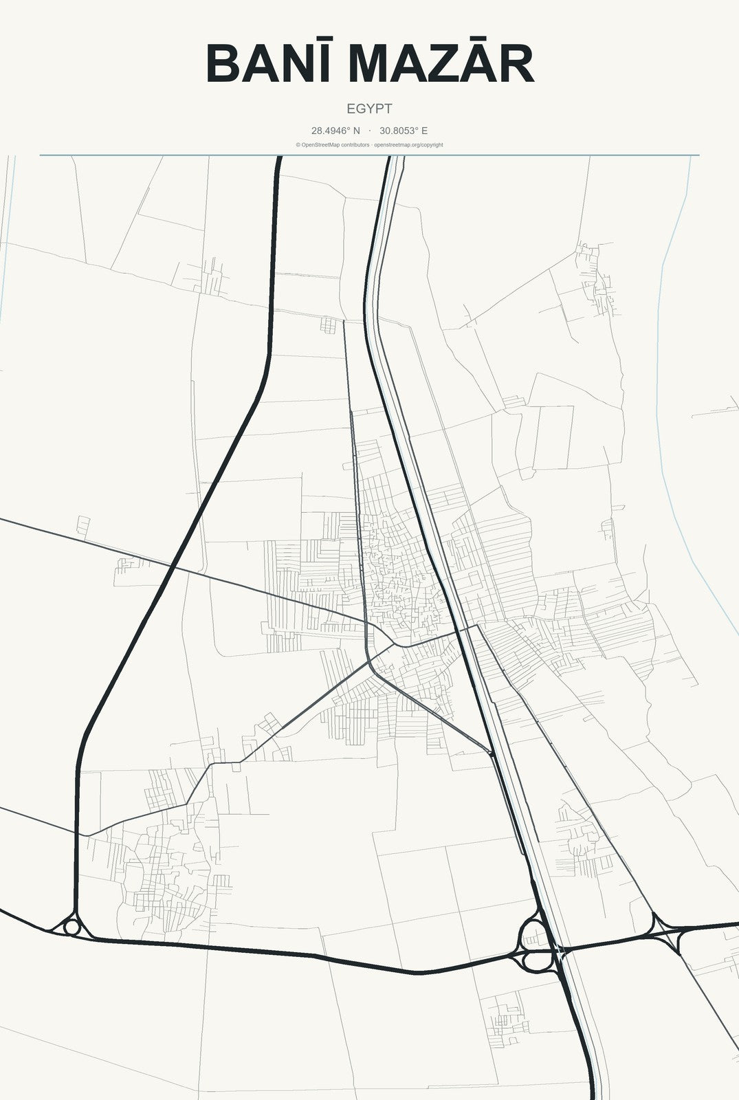 Banī Mazār, Egypt City Map Aluminum Sign in Headline Atlas style