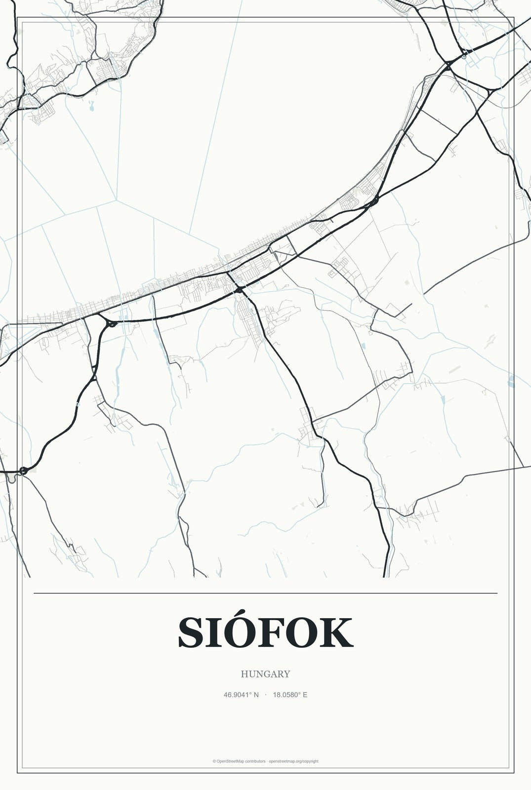 Siófok, Hungary City Map Aluminum Sign in Gallery Air style