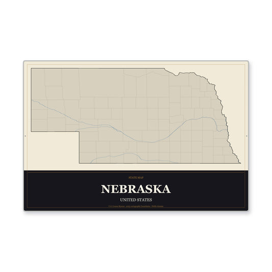 Nebraska state map aluminum sign in Museum Plaque style