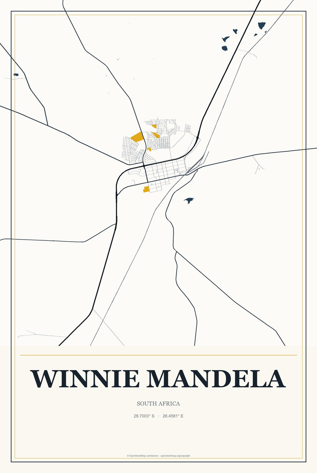 Winnie Mandela, South Africa City Map Aluminum Sign in Citrine Modern style