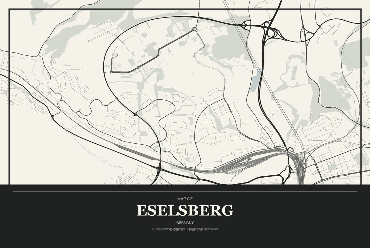 Eselsberg, Germany City Map Aluminum Sign in Museum Plaque style