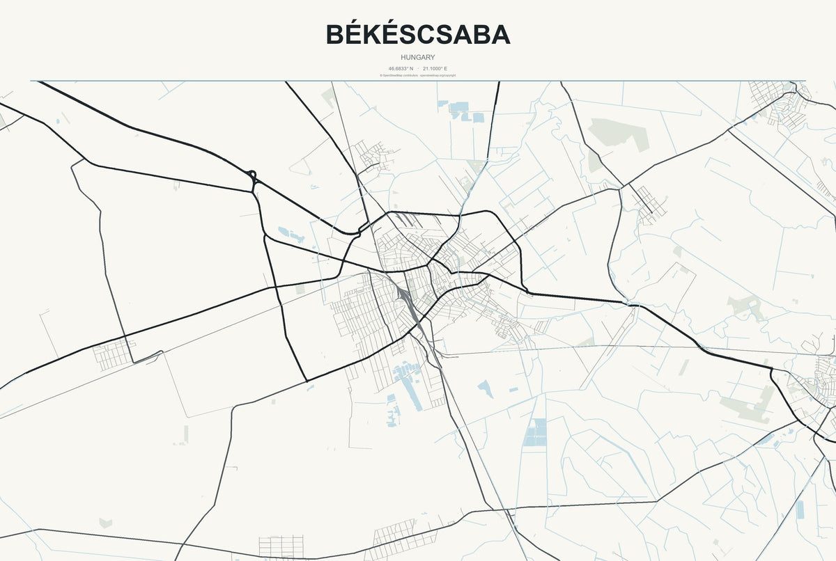 Békéscsaba, Hungary City Map Aluminum Sign in Headline Atlas style