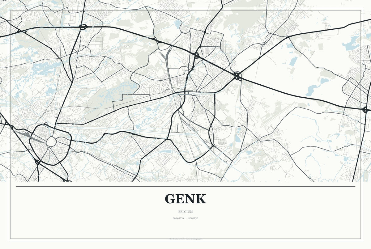 Genk, Belgium City Map Aluminum Sign in Gallery Air style