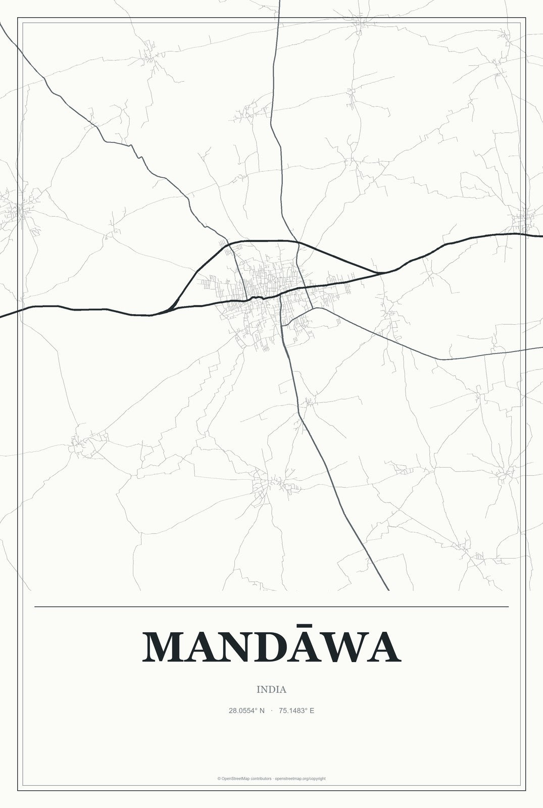 Mandāwa, India City Map Aluminum Sign in Gallery Air style