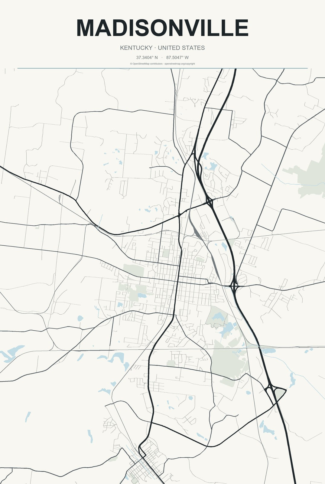 Madisonville, Kentucky City Map Aluminum Sign in Headline Atlas style
