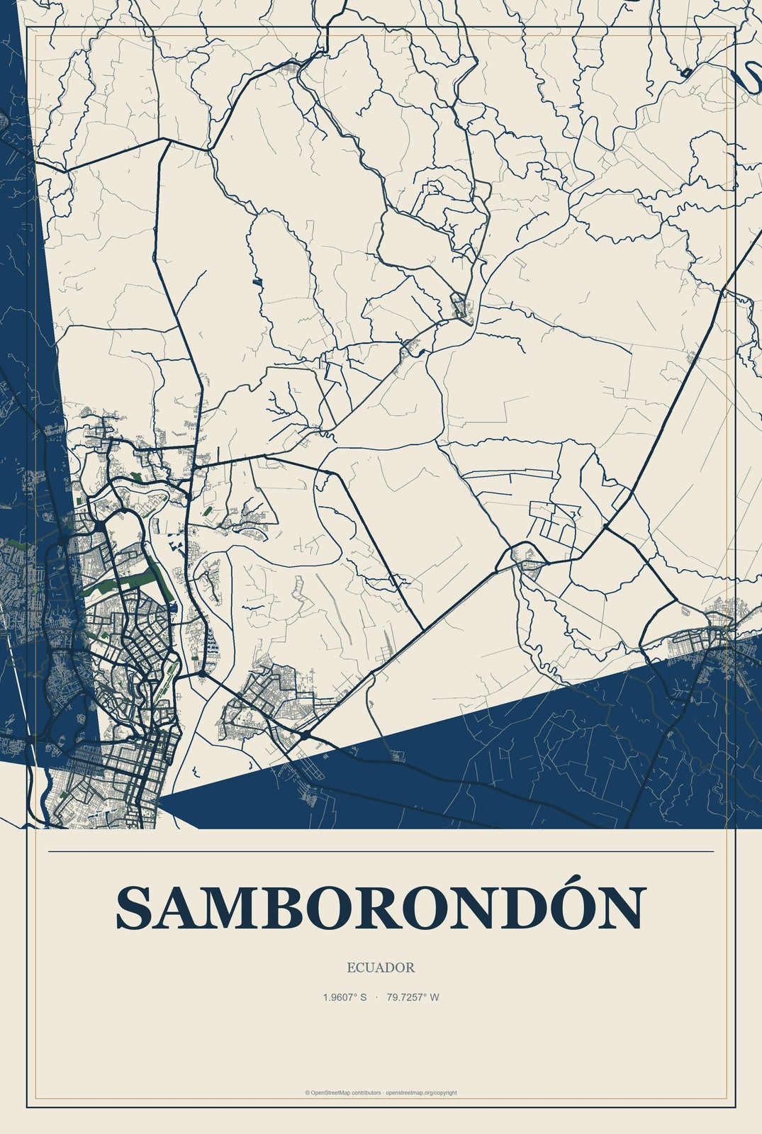 Samborondón, Ecuador City Map Aluminum Sign in Coastal Cutout style