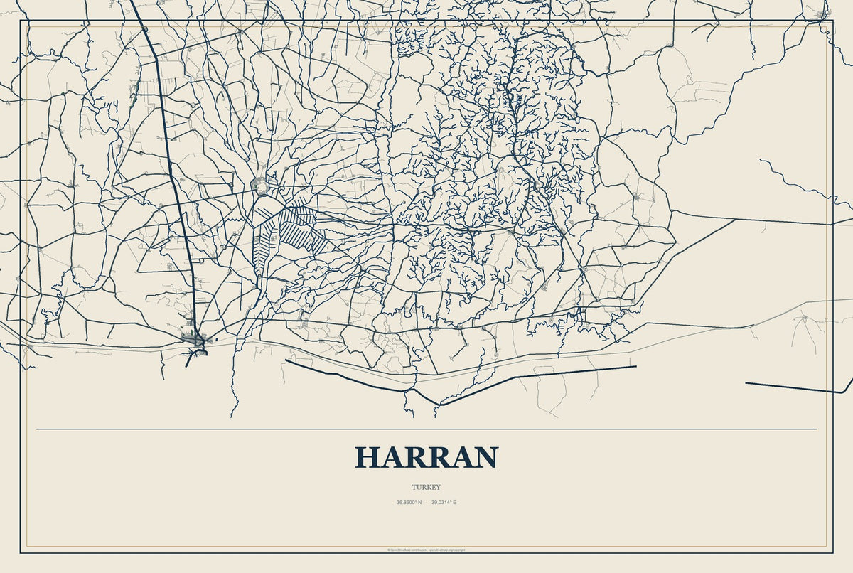 Harran, Turkey City Map Aluminum Sign in Coastal Cutout style