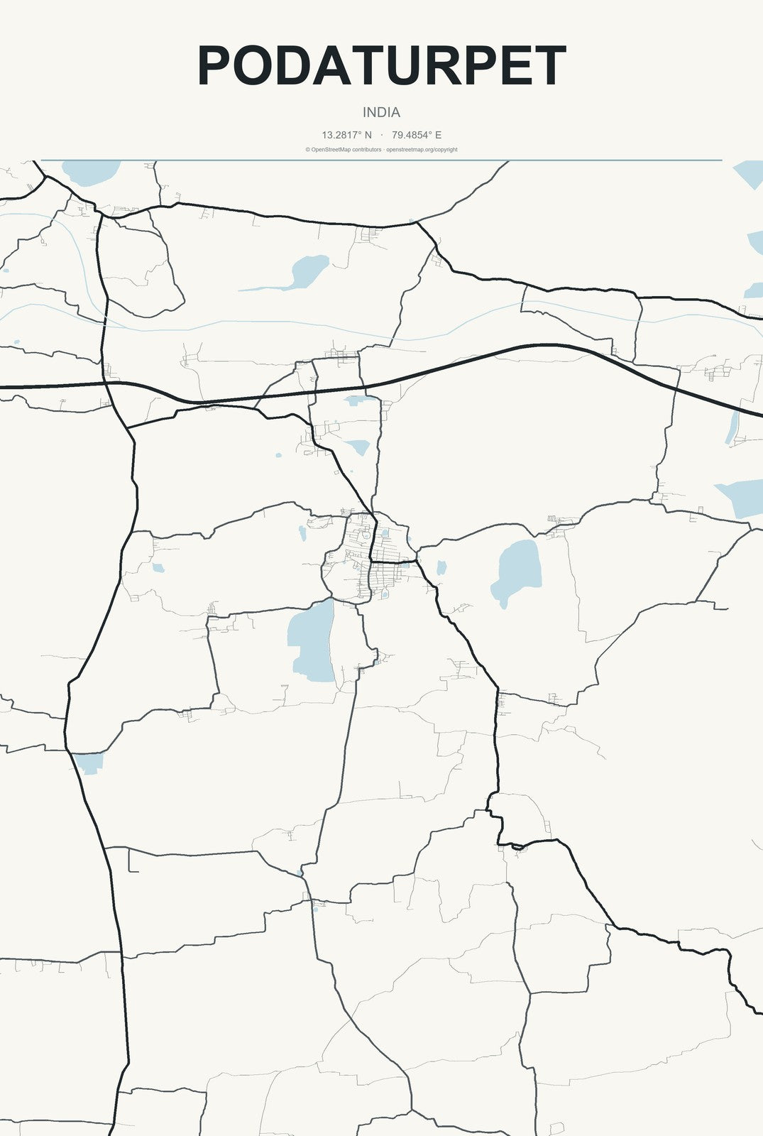 Podaturpet, India City Map Aluminum Sign in Headline Atlas style