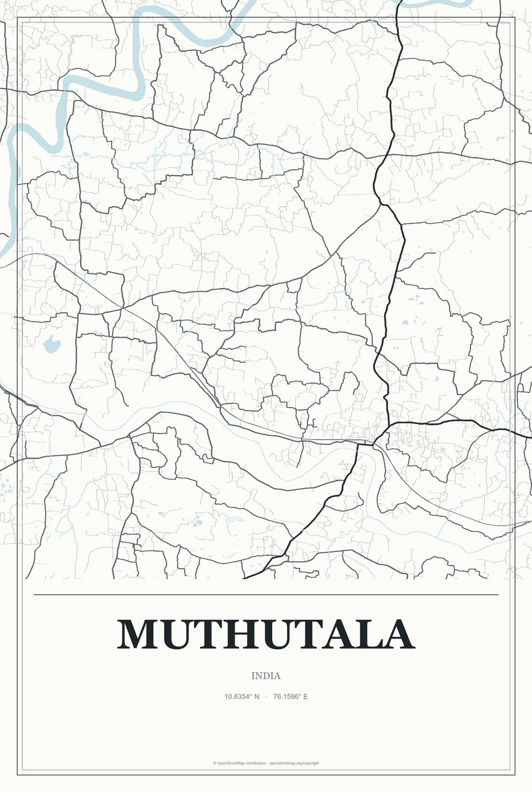 Muthutala, India City Map Aluminum Sign in Gallery Air style