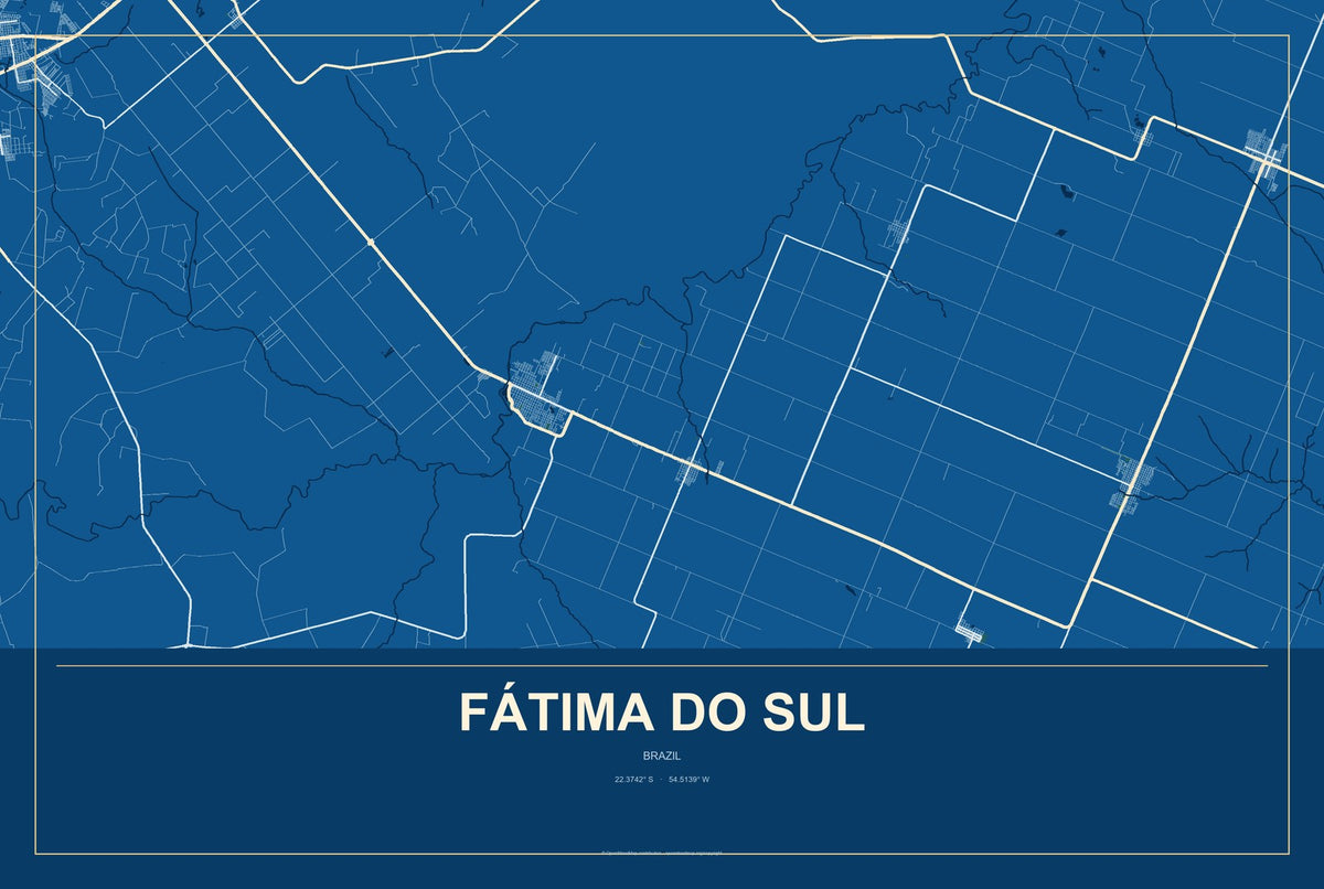 Fátima do Sul, Brazil City Map Aluminum Sign in Harbor Cobalt style