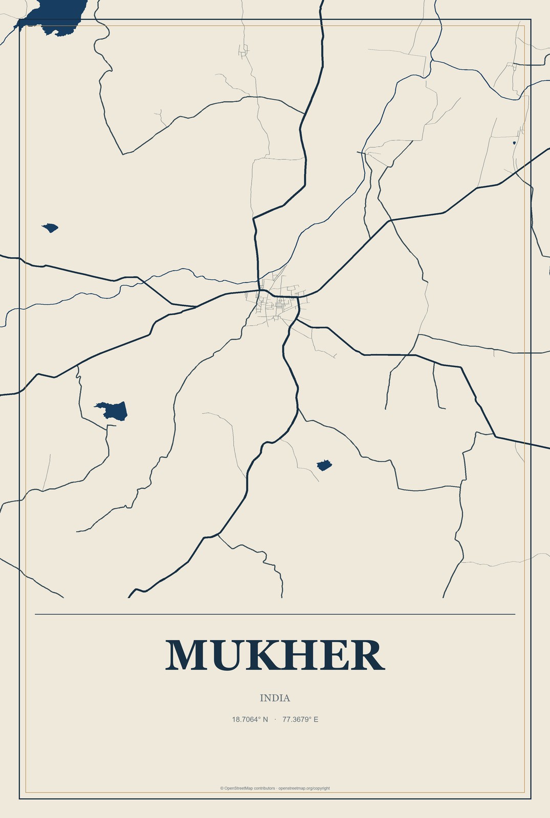 Mukher, India City Map Aluminum Sign in Coastal Cutout style