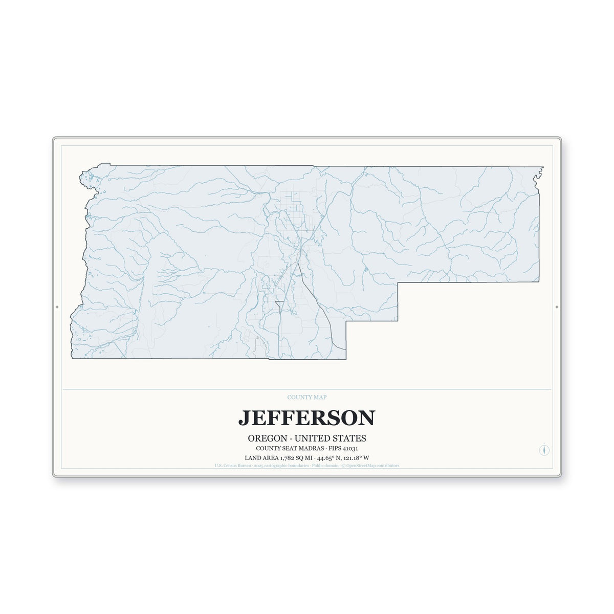Jefferson County, Oregon Map Aluminum Sign in Gallery Air style