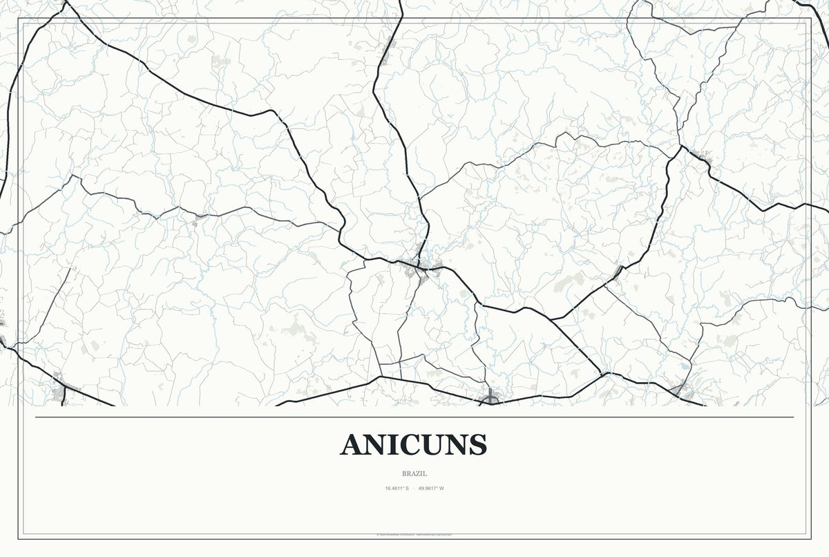 Anicuns, Brazil City Map Aluminum Sign in Gallery Air style