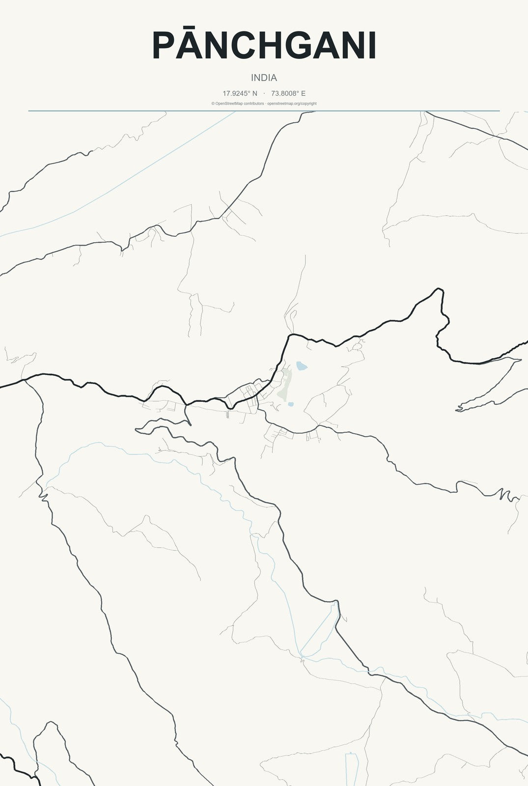 Pānchgani, India City Map Aluminum Sign in Headline Atlas style