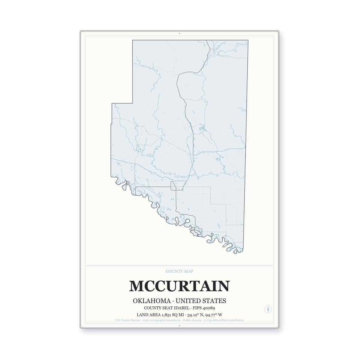 McCurtain County, Oklahoma Map Aluminum Sign in Gallery Air style