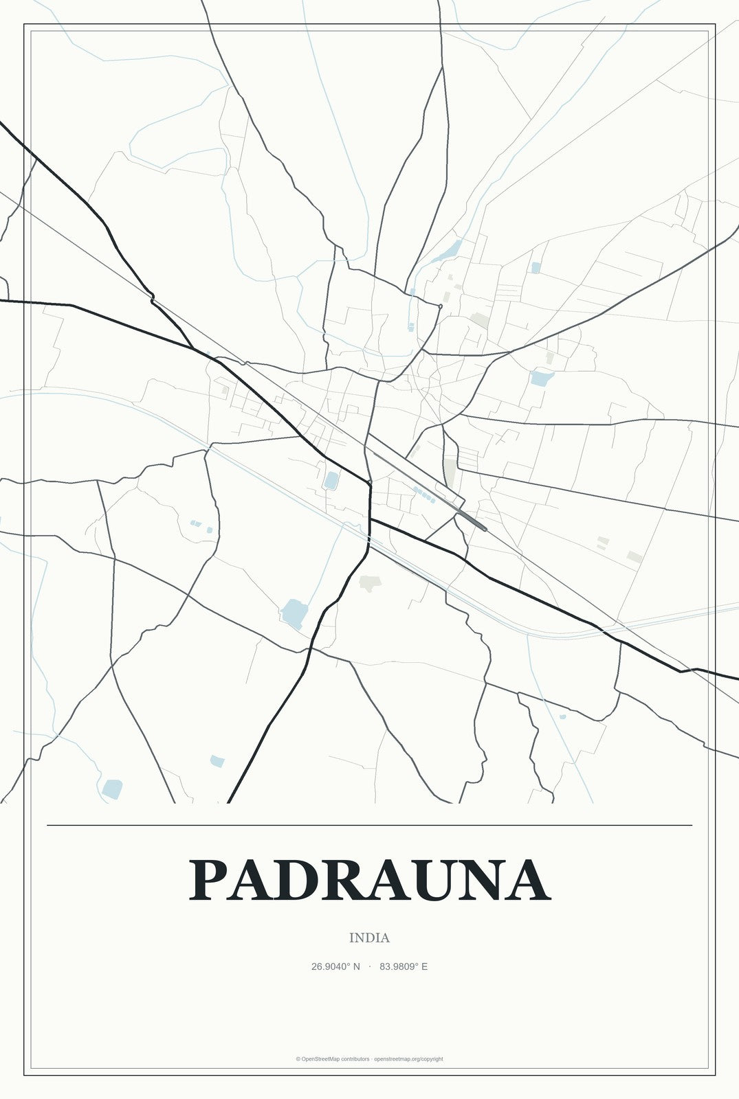 Padrauna, India City Map Aluminum Sign in Gallery Air style