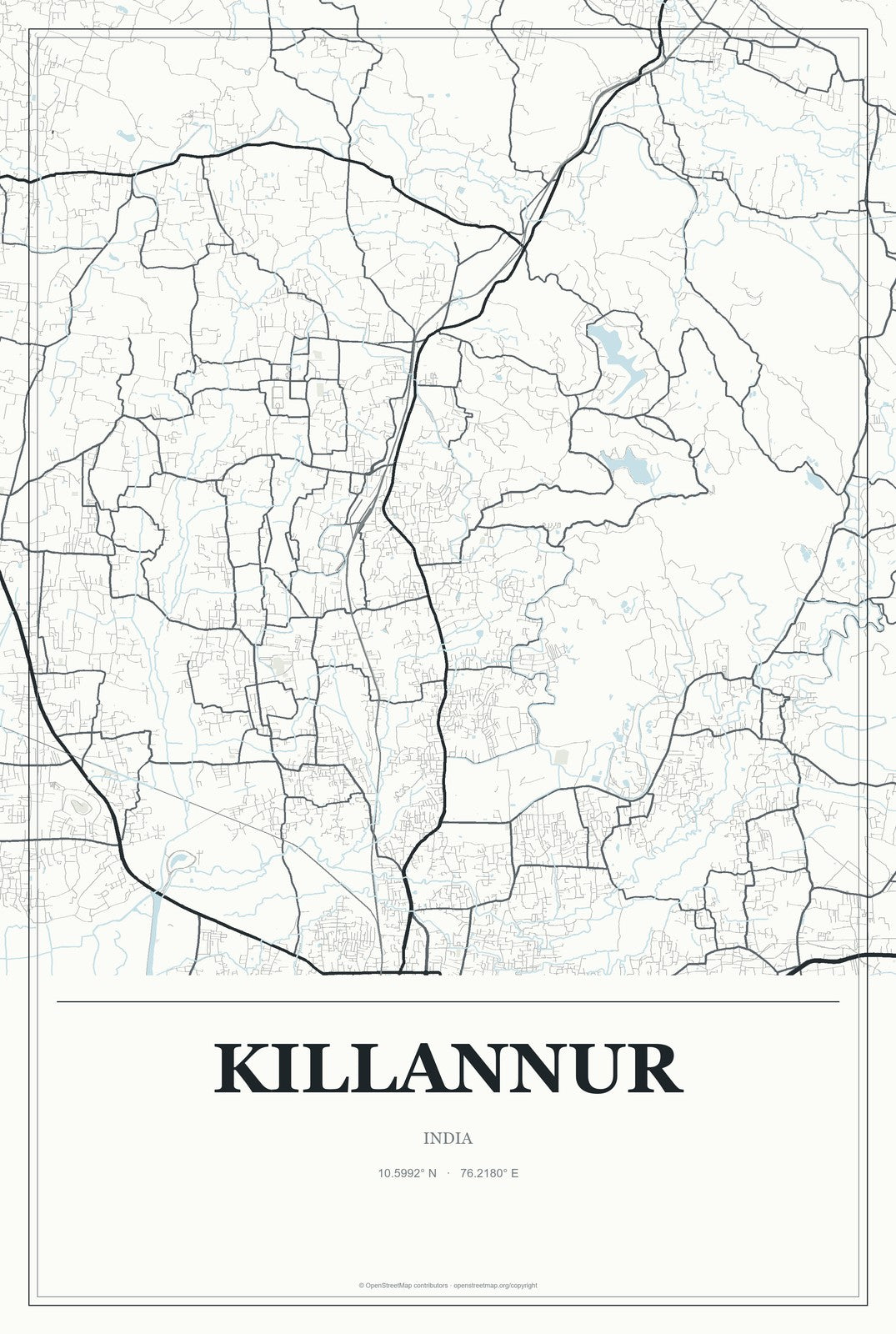 Killannur, India City Map Aluminum Sign in Gallery Air style