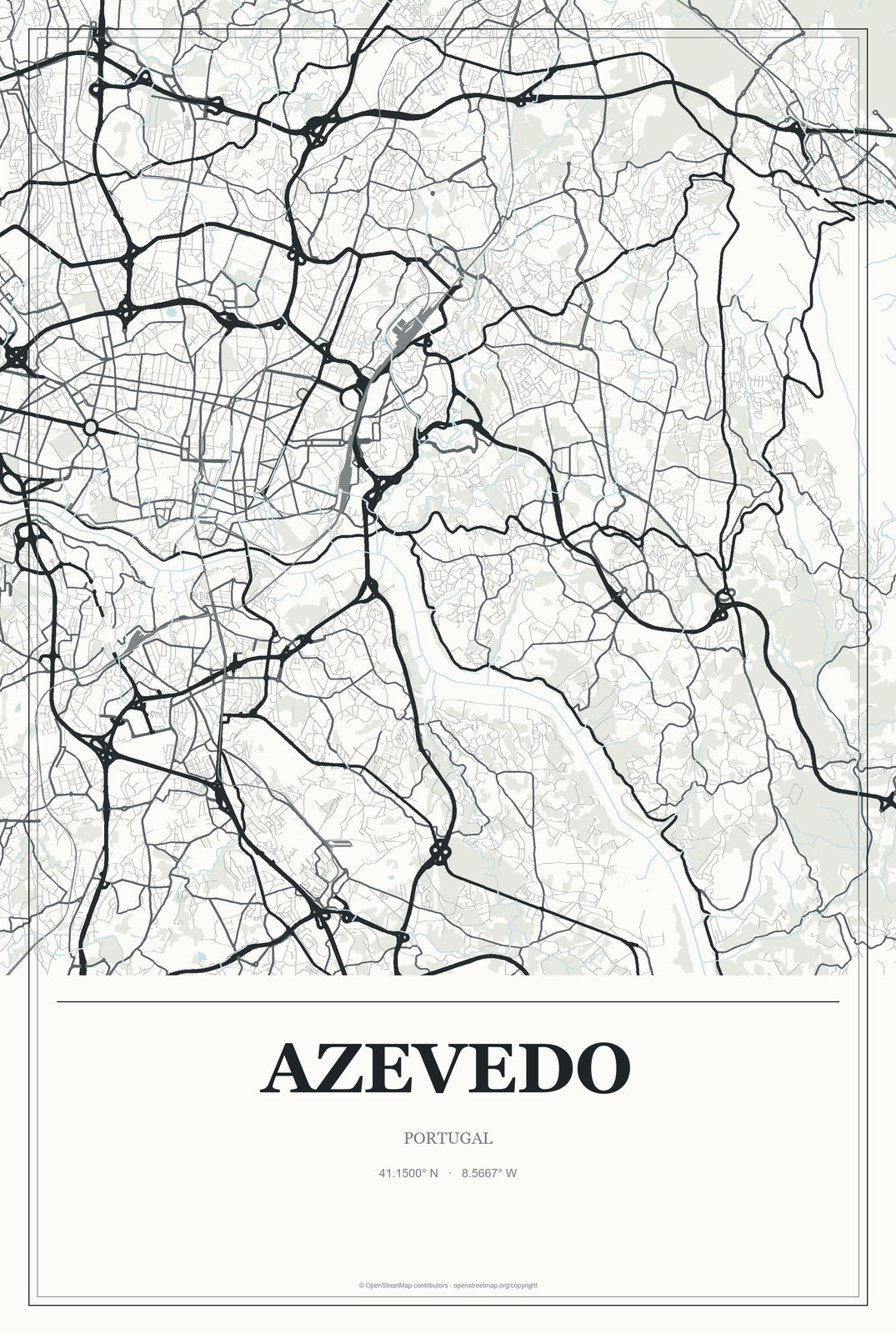 Azevedo, Portugal City Map Aluminum Sign in Gallery Air style