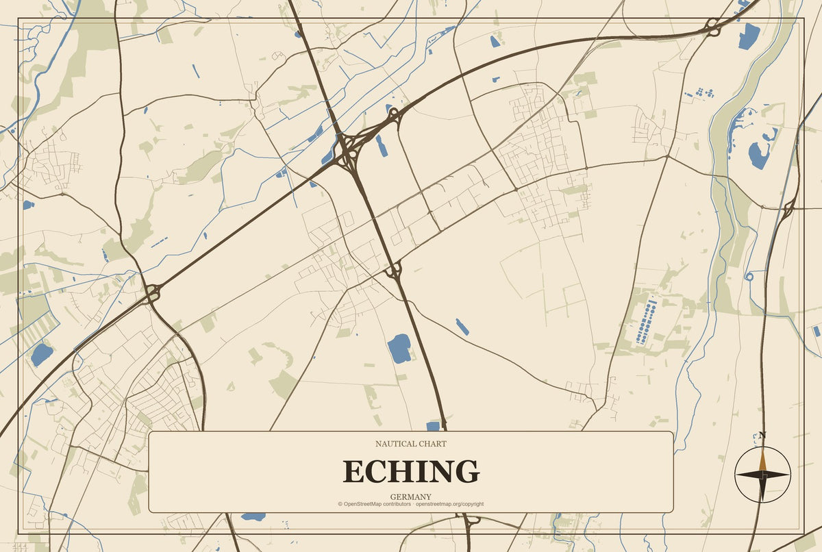Eching, Germany City Map Aluminum Sign in Heritage Nautical style