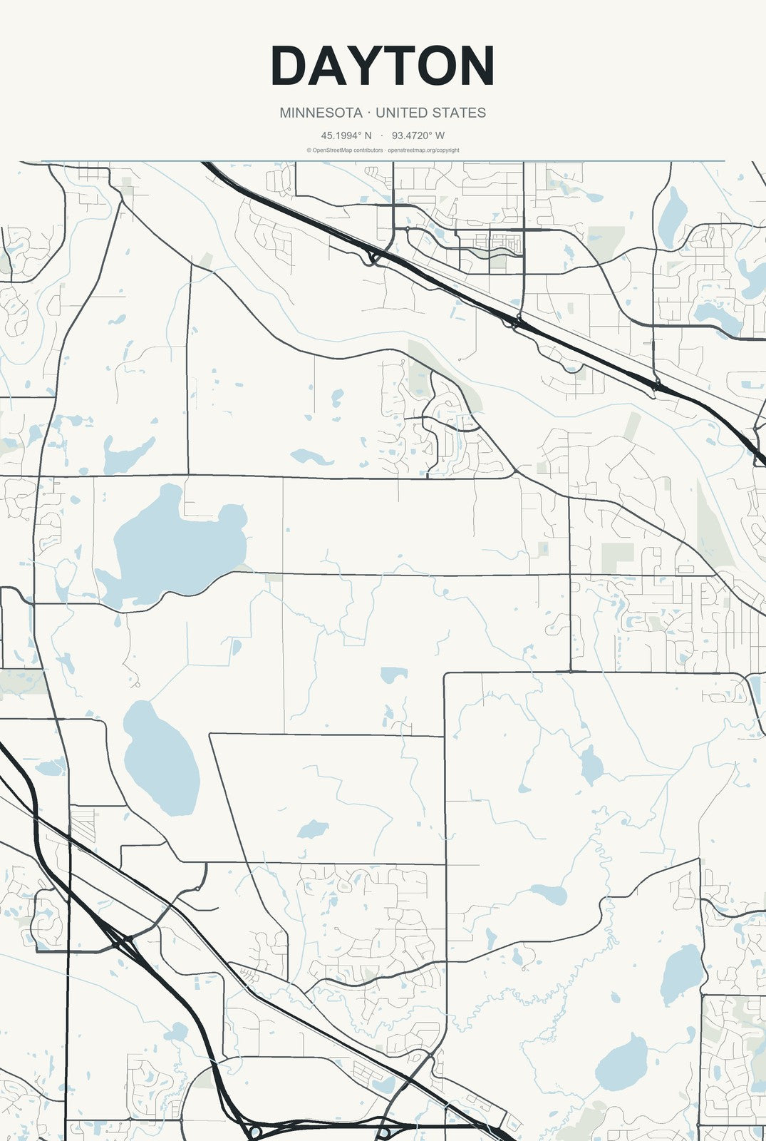 Dayton, Minnesota City Map Aluminum Sign in Headline Atlas style