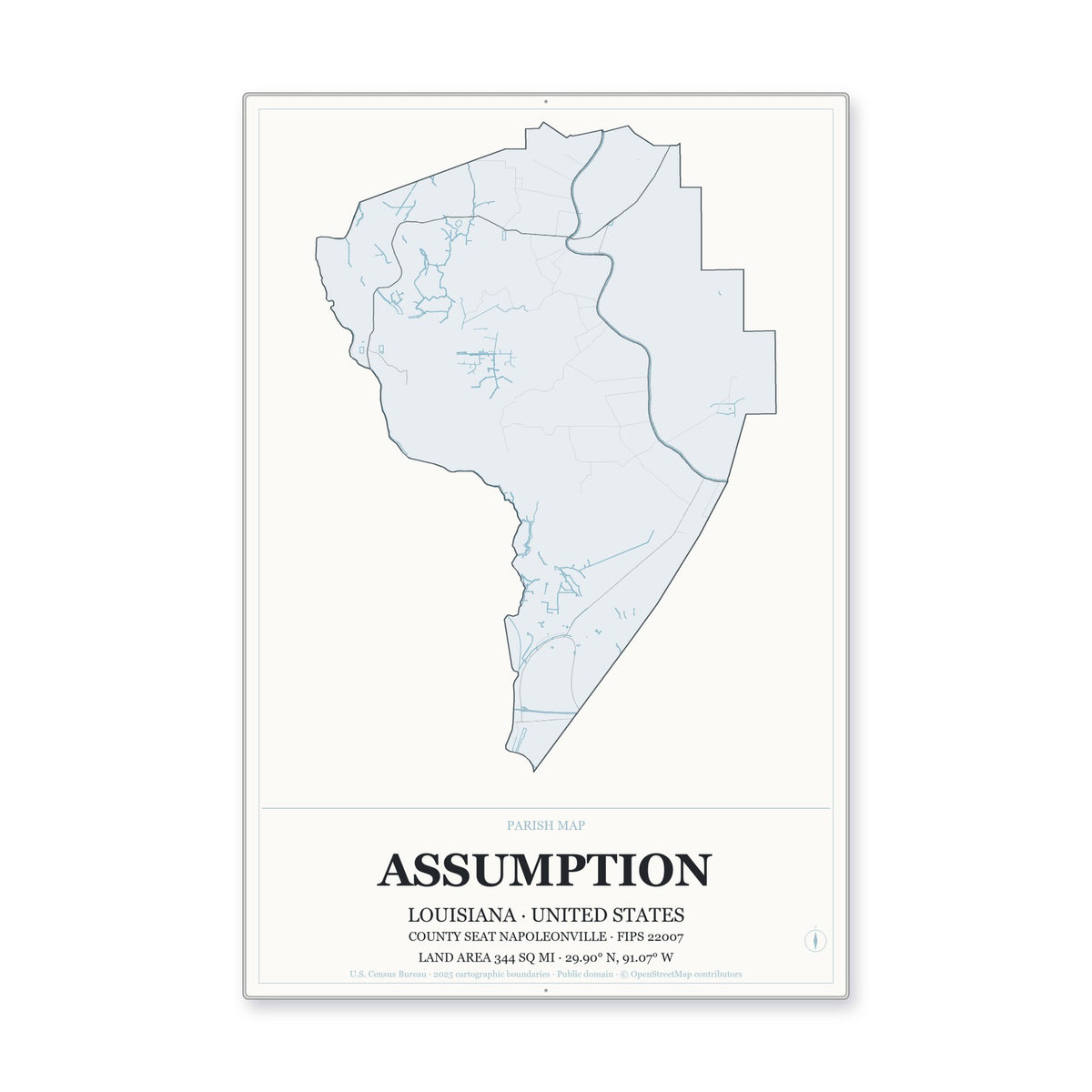 Assumption Parish, Louisiana Map Aluminum Sign in Gallery Air style
