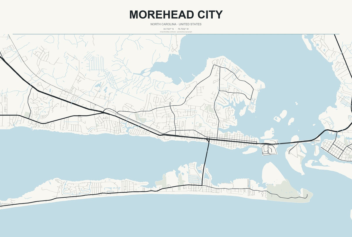 Morehead City, North Carolina City Map Aluminum Sign in Headline Atlas style