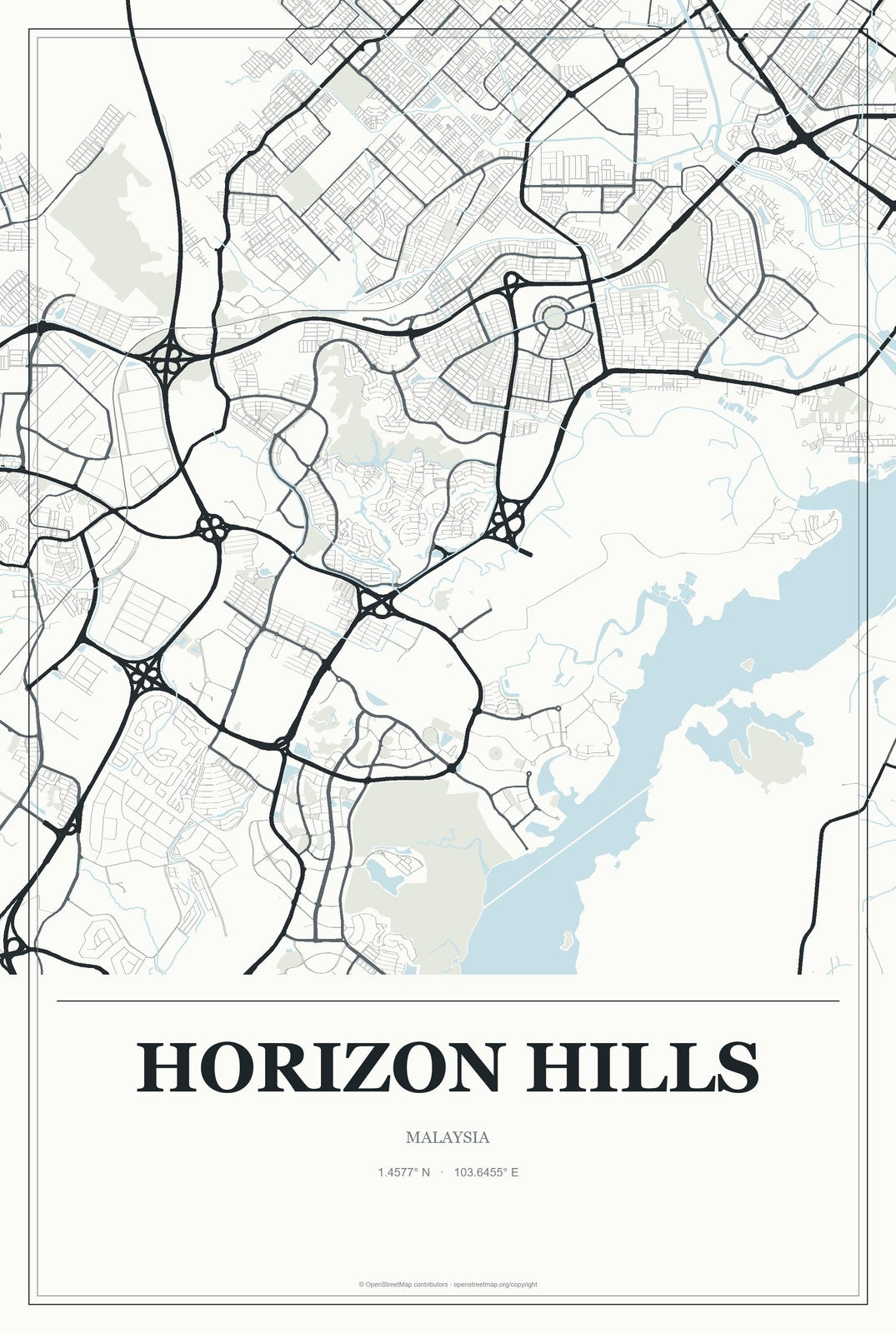 Horizon Hills, Malaysia City Map Aluminum Sign in Gallery Air style