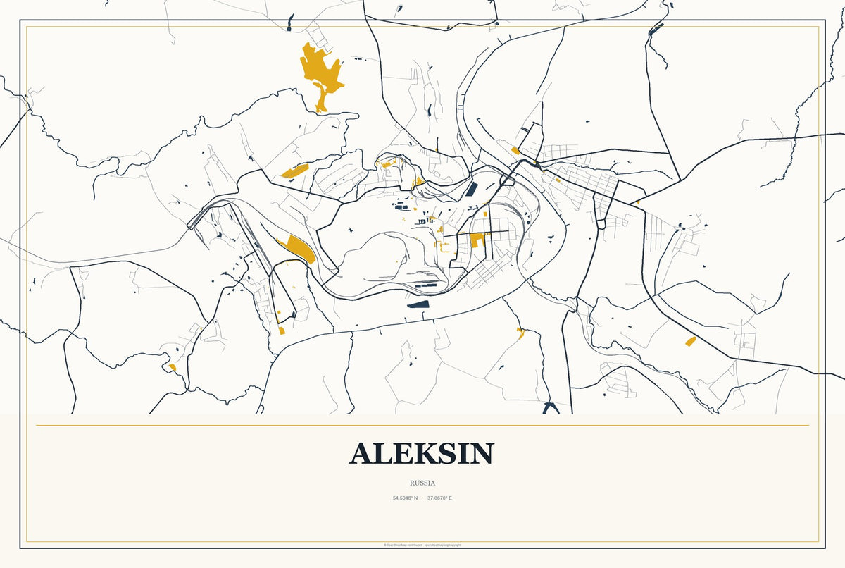 Aleksin, Russia City Map Aluminum Sign in Citrine Modern style