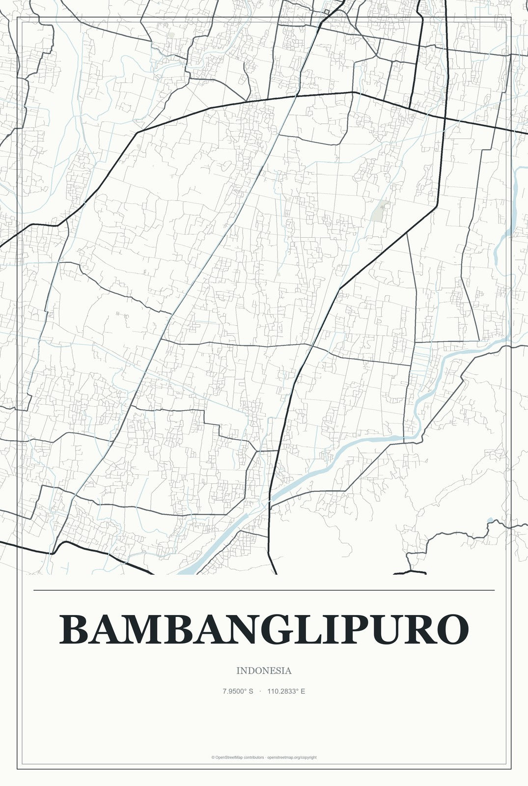 Bambanglipuro, Indonesia City Map Aluminum Sign in Gallery Air style