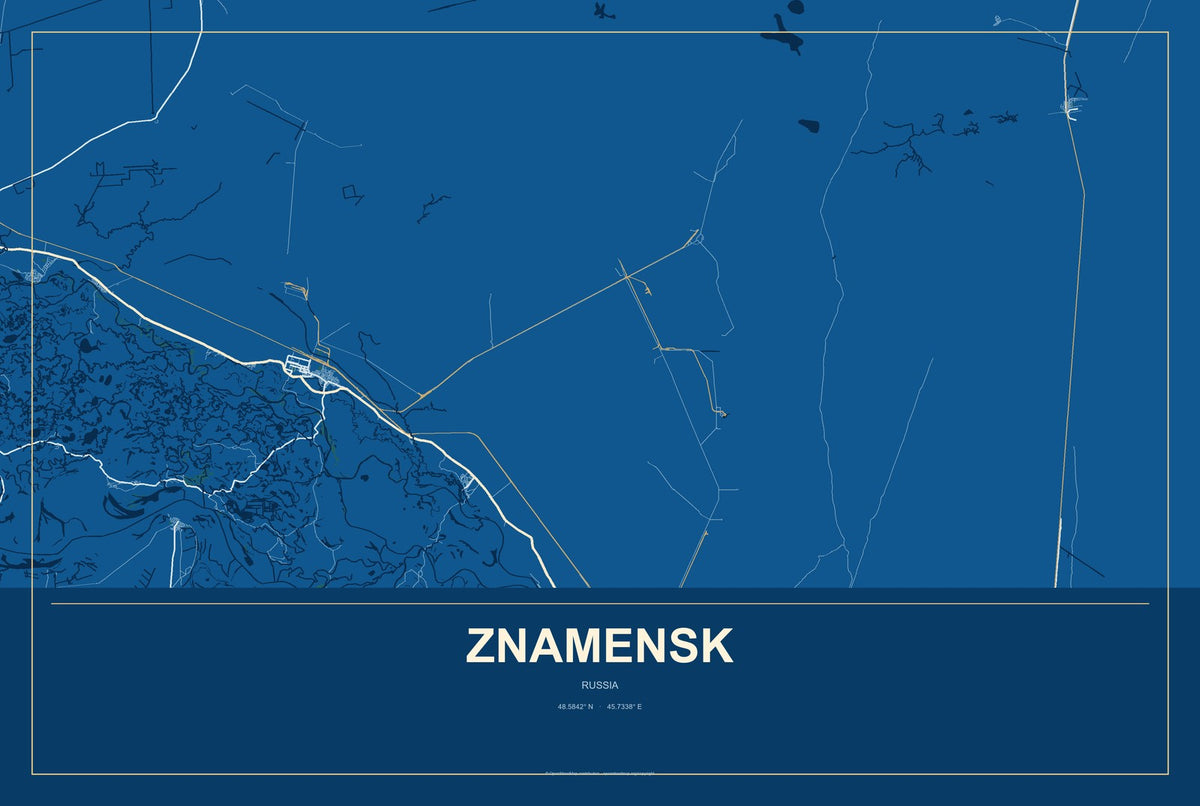 Znamensk, Russia City Map Aluminum Sign in Harbor Cobalt style