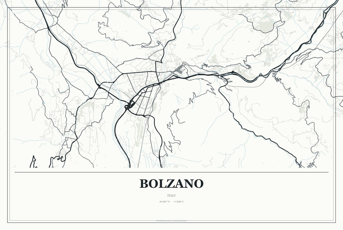 Bolzano, Italy City Map Aluminum Sign in Gallery Air style