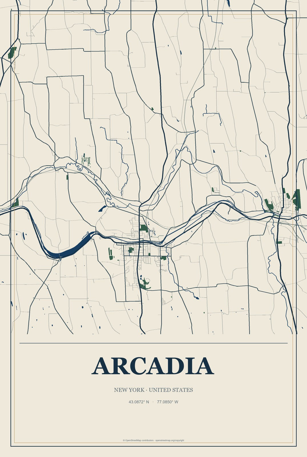 Arcadia, New York City Map Aluminum Sign in Coastal Cutout style