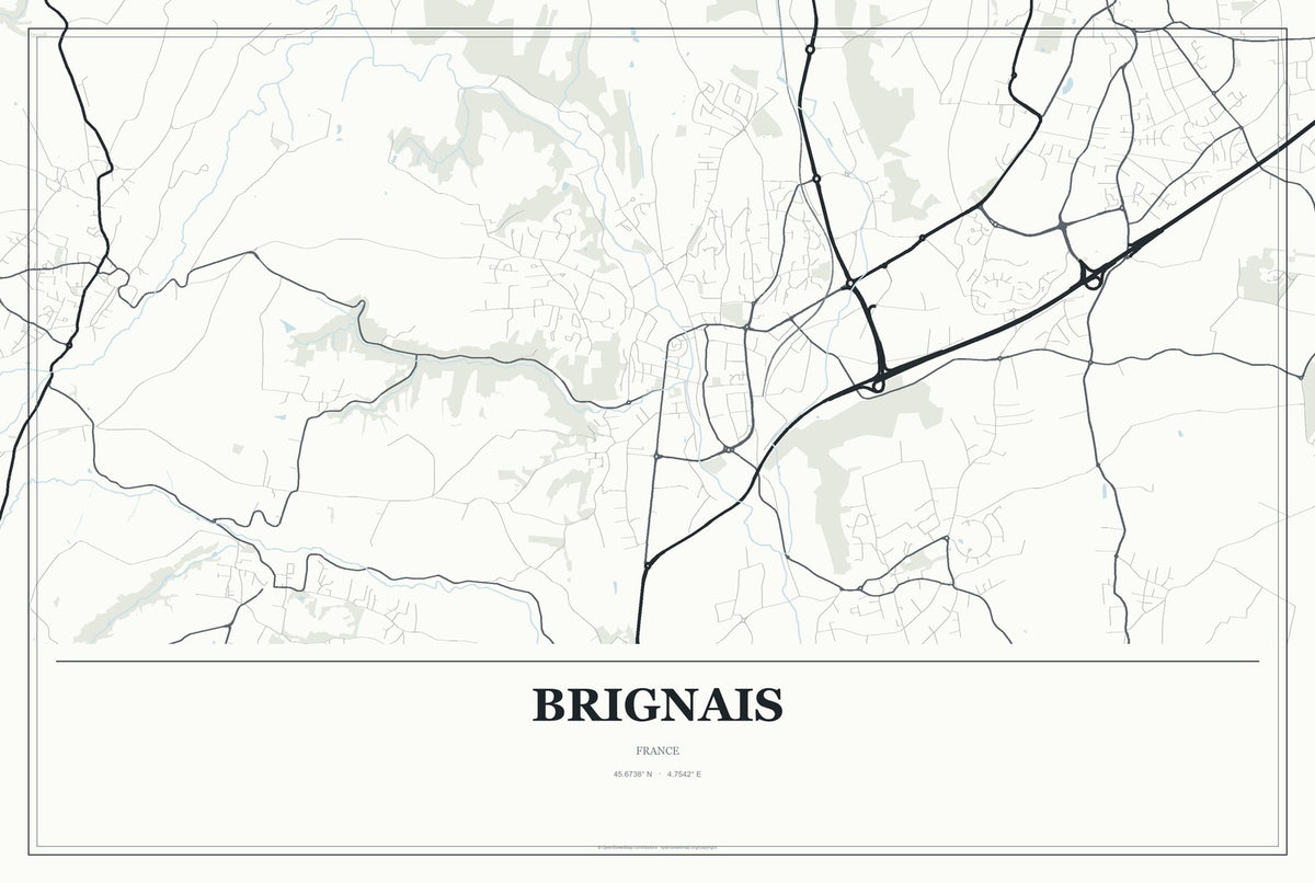Brignais, France City Map Aluminum Sign in Gallery Air style