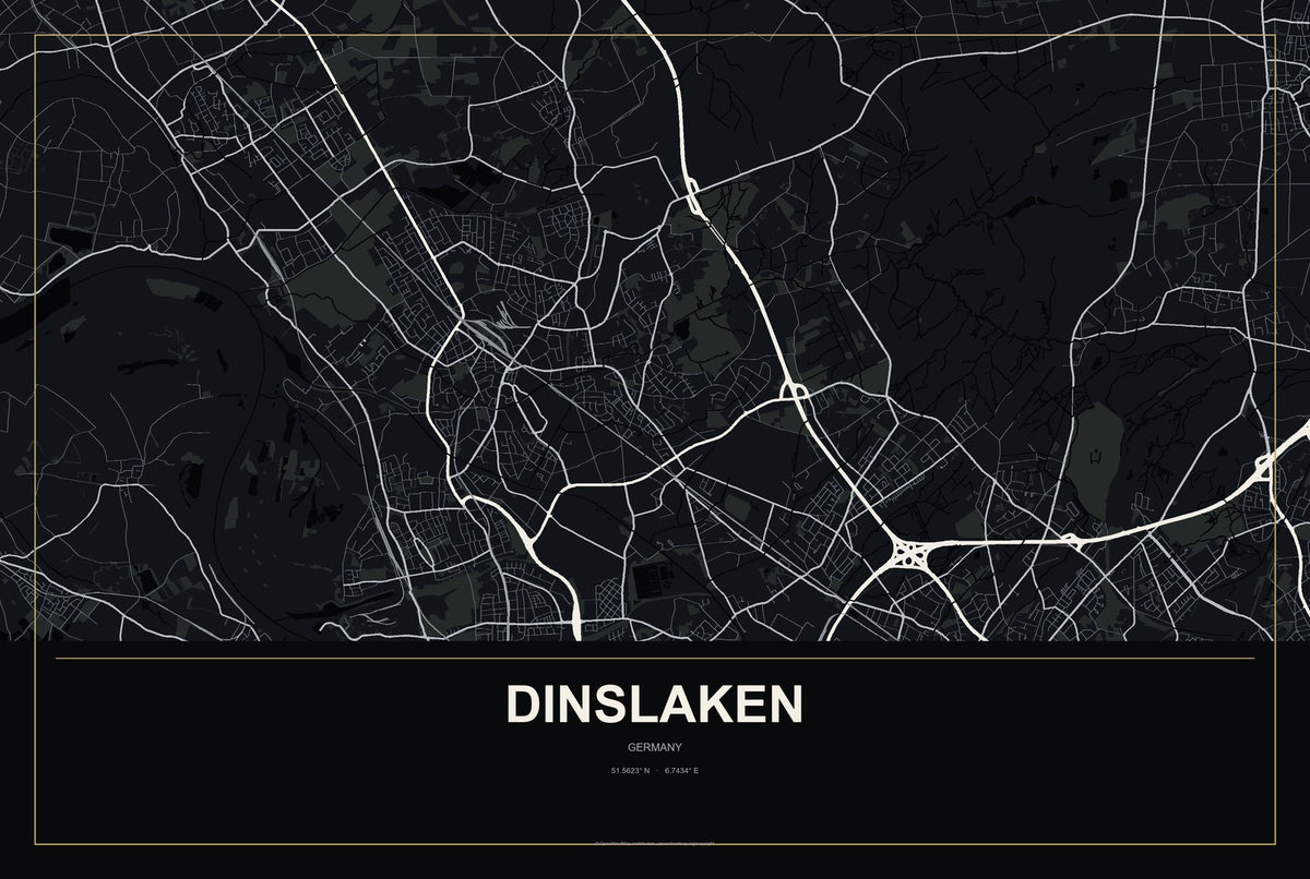 Dinslaken, Germany City Map Aluminum Sign in Metropolitan Noir style