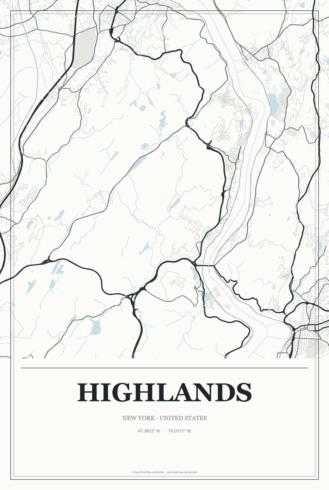 Highlands, New York City Map Aluminum Sign in Gallery Air style