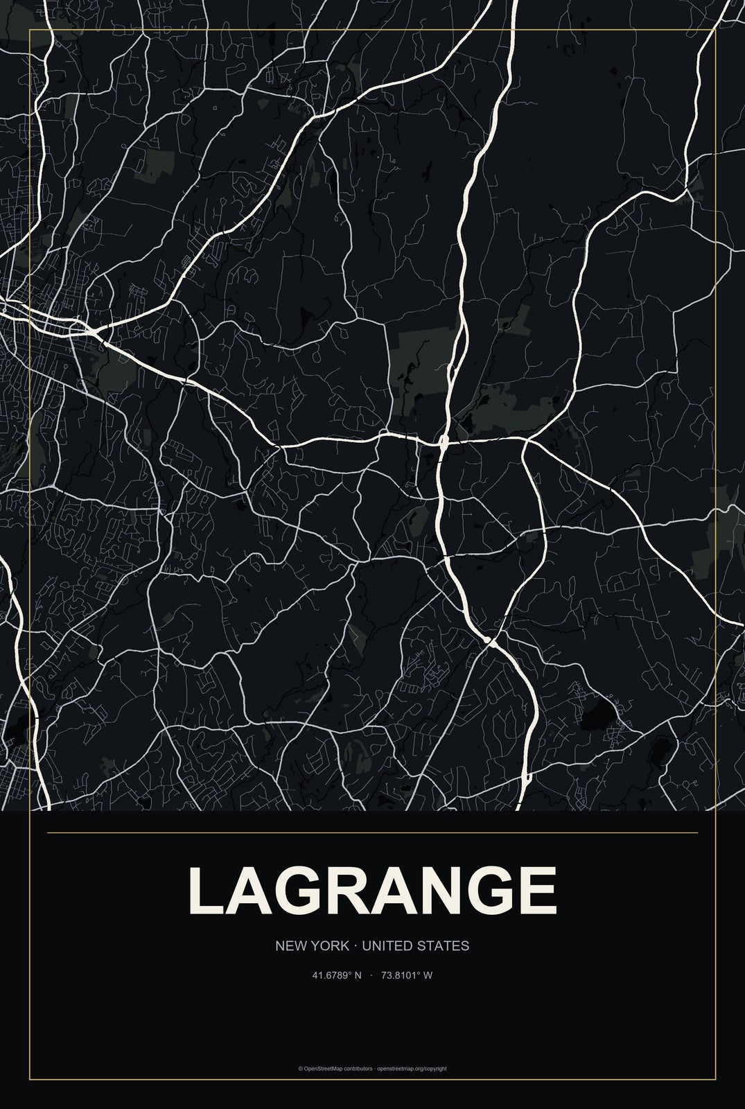 LaGrange, New York City Map Aluminum Sign in Metropolitan Noir style