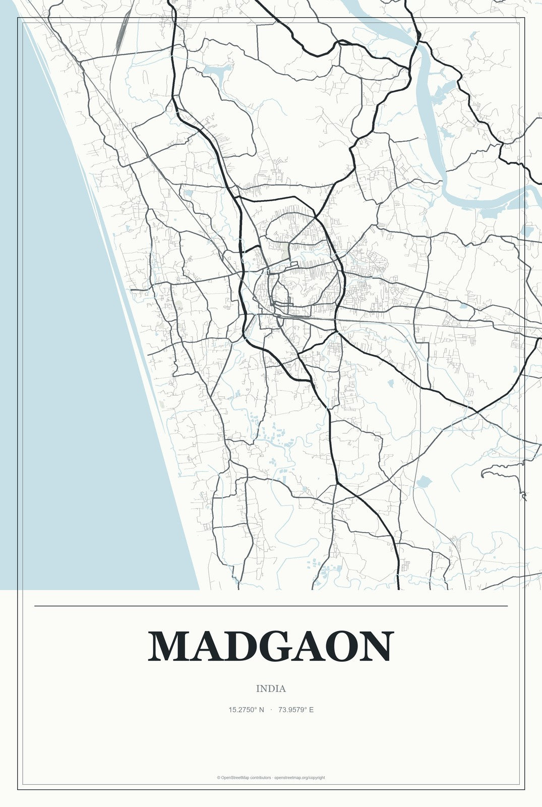 Madgaon, India City Map Aluminum Sign in Gallery Air style