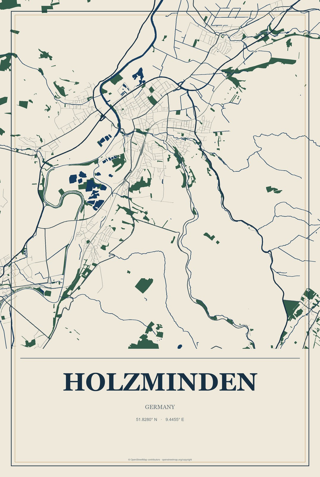 Holzminden, Germany City Map Aluminum Sign in Coastal Cutout style
