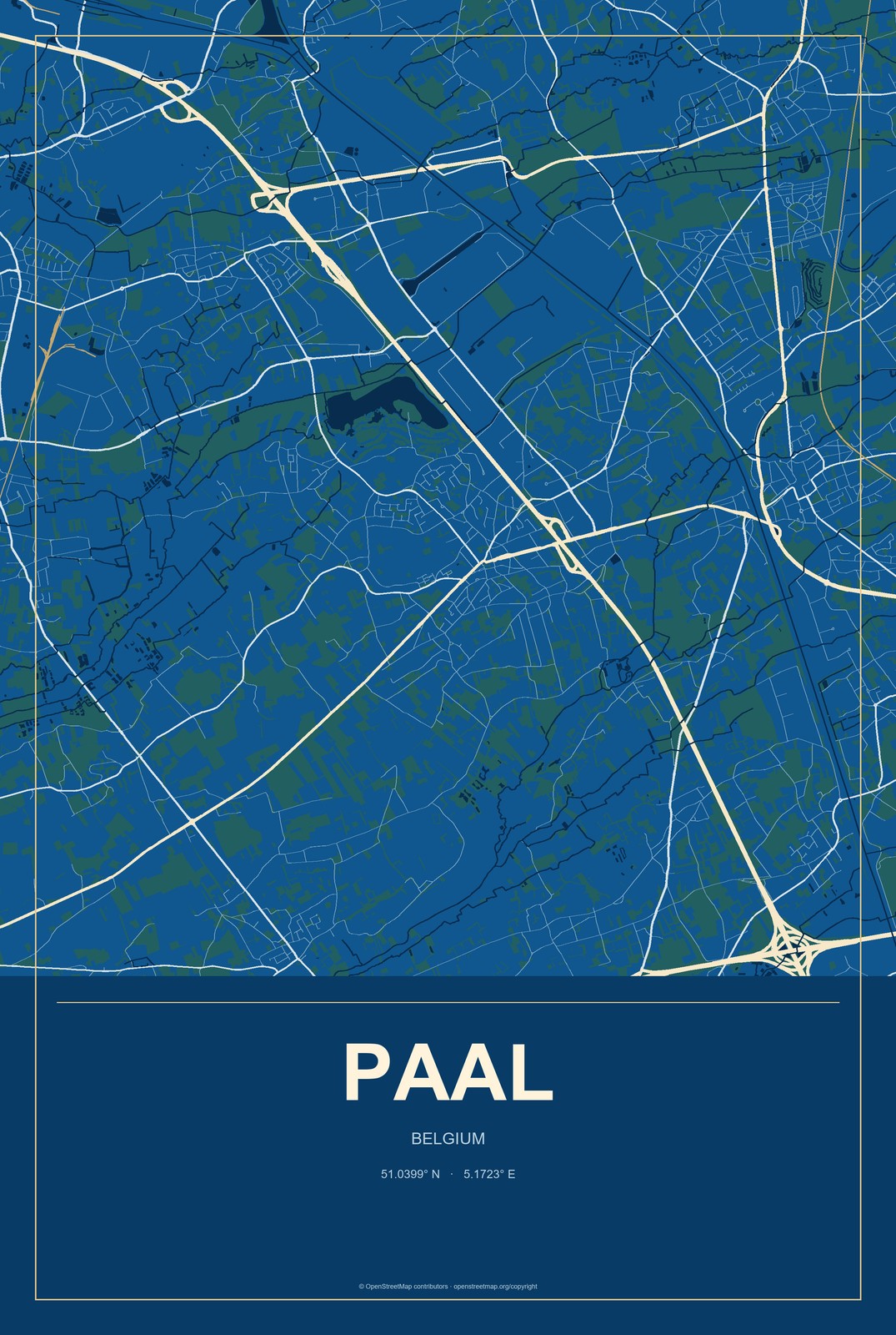 Paal, Belgium City Map Aluminum Sign in Harbor Cobalt style