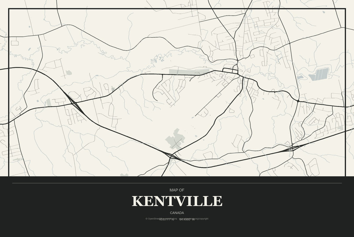 Kentville, Canada City Map Aluminum Sign in Museum Plaque style