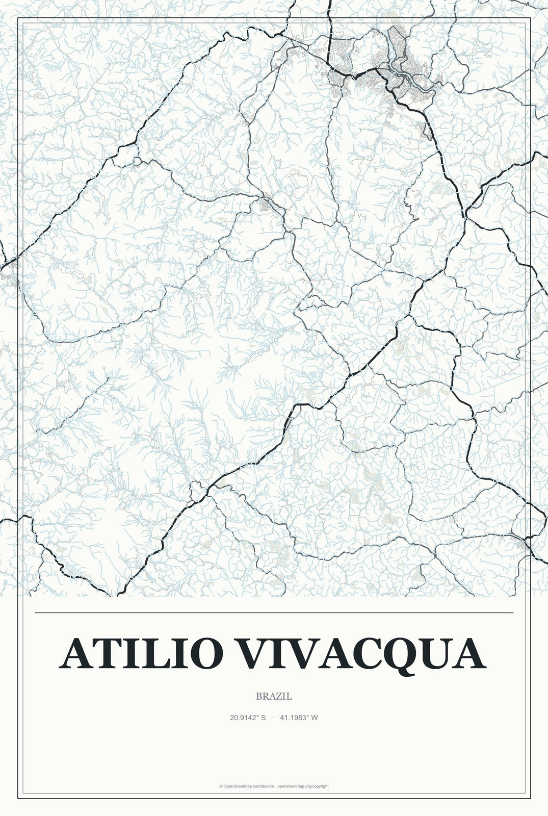 Atilio Vivacqua, Brazil City Map Aluminum Sign in Gallery Air style