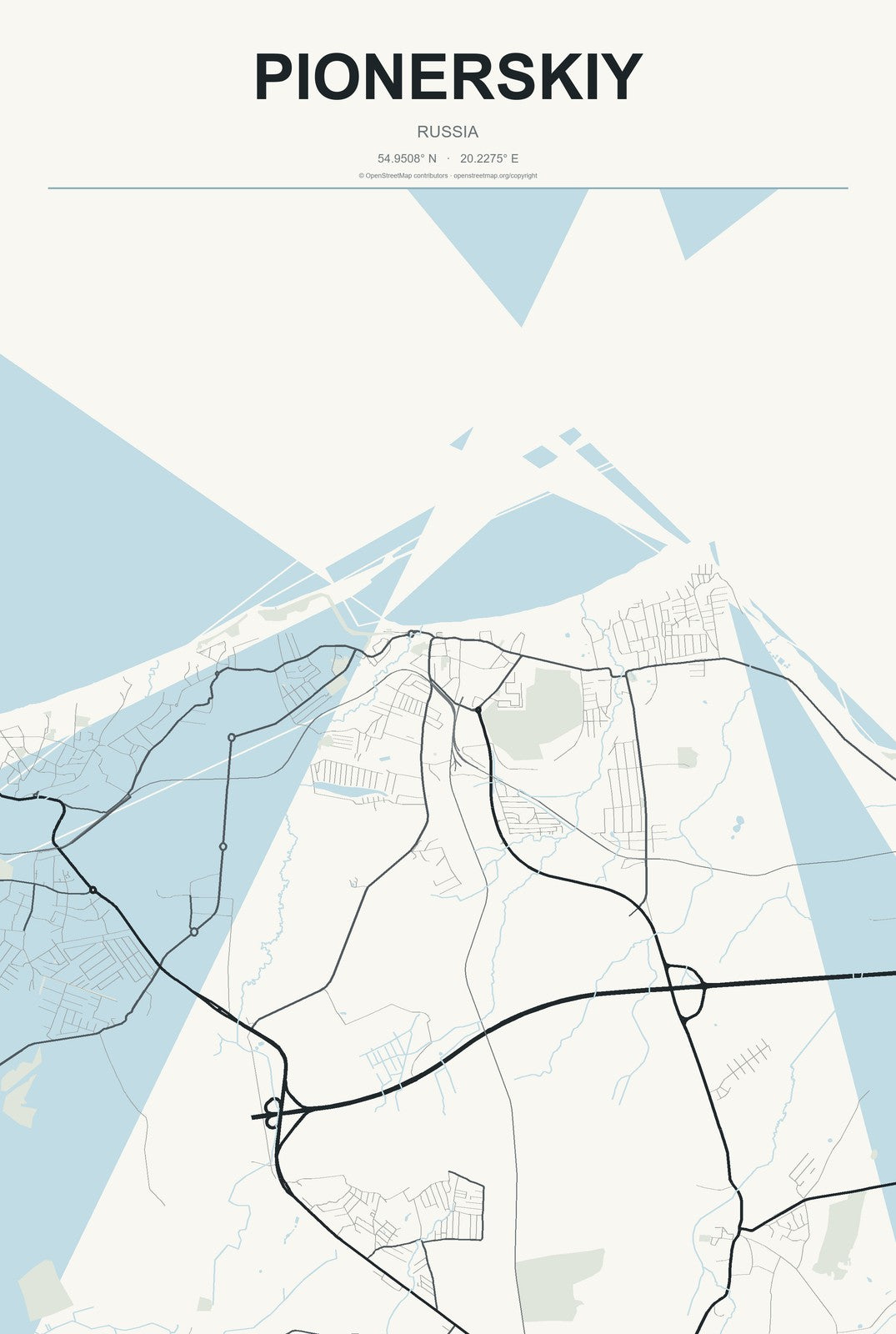 Pionerskiy, Russia City Map Aluminum Sign in Headline Atlas style