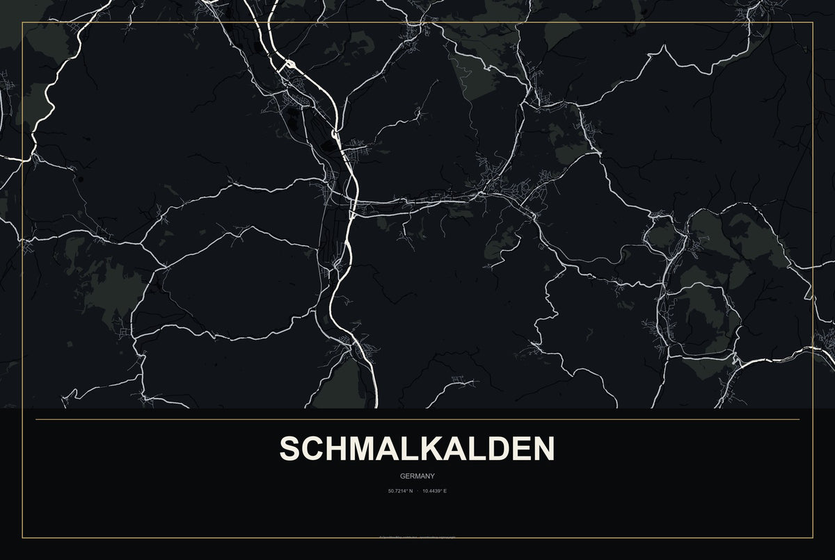 Schmalkalden, Germany City Map Aluminum Sign in Metropolitan Noir style