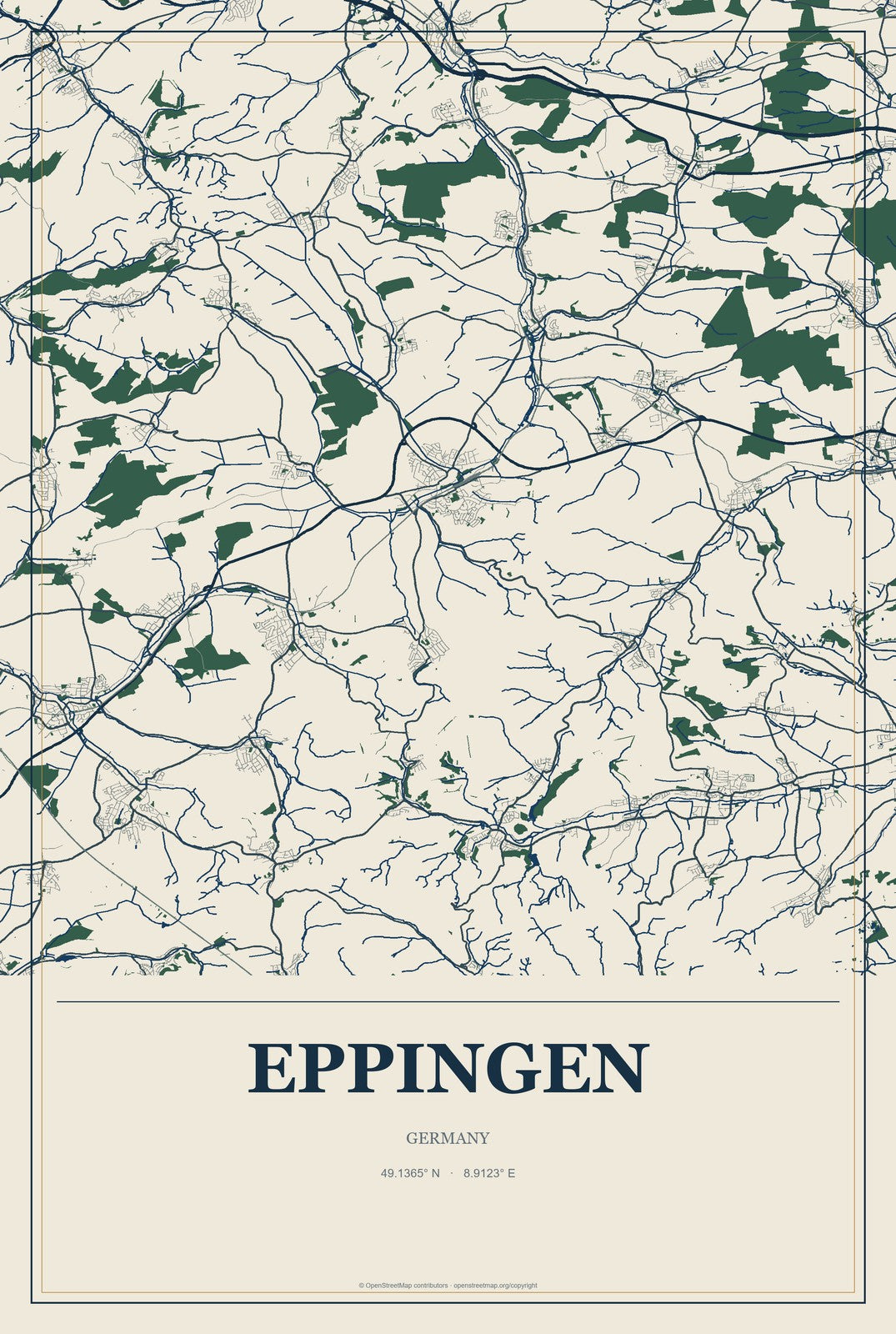Eppingen, Germany City Map Aluminum Sign in Coastal Cutout style