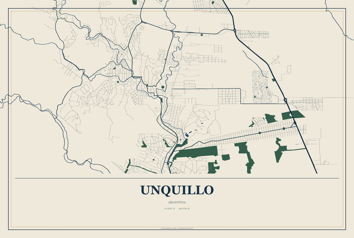 Unquillo, Argentina City Map Aluminum Sign in Coastal Cutout style