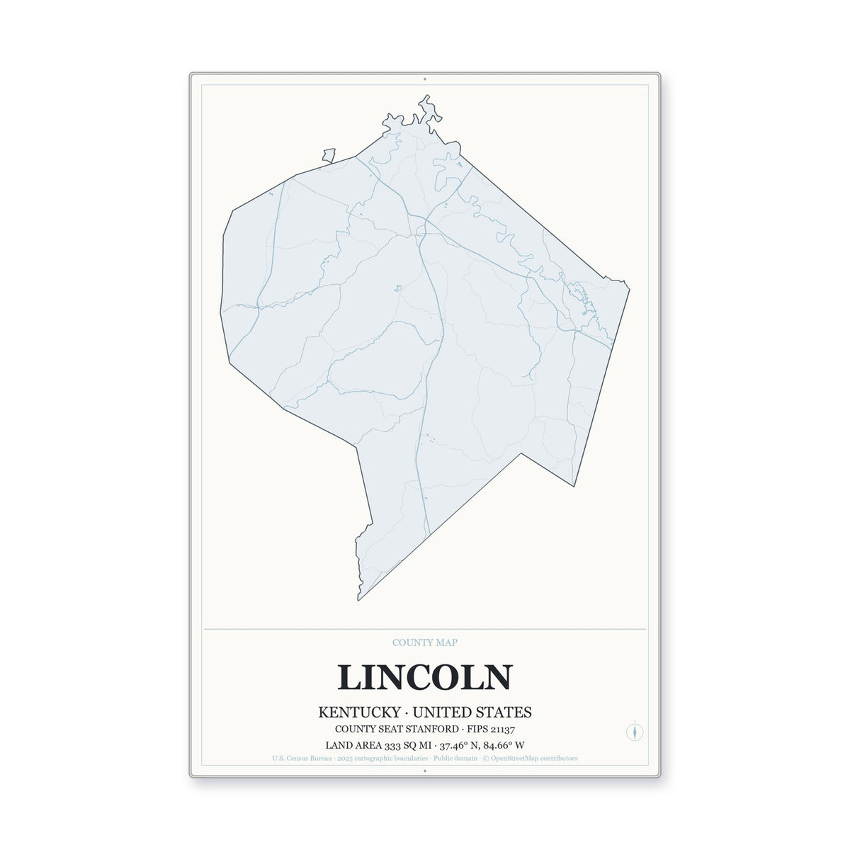 Lincoln County, Kentucky Map Aluminum Sign in Gallery Air style