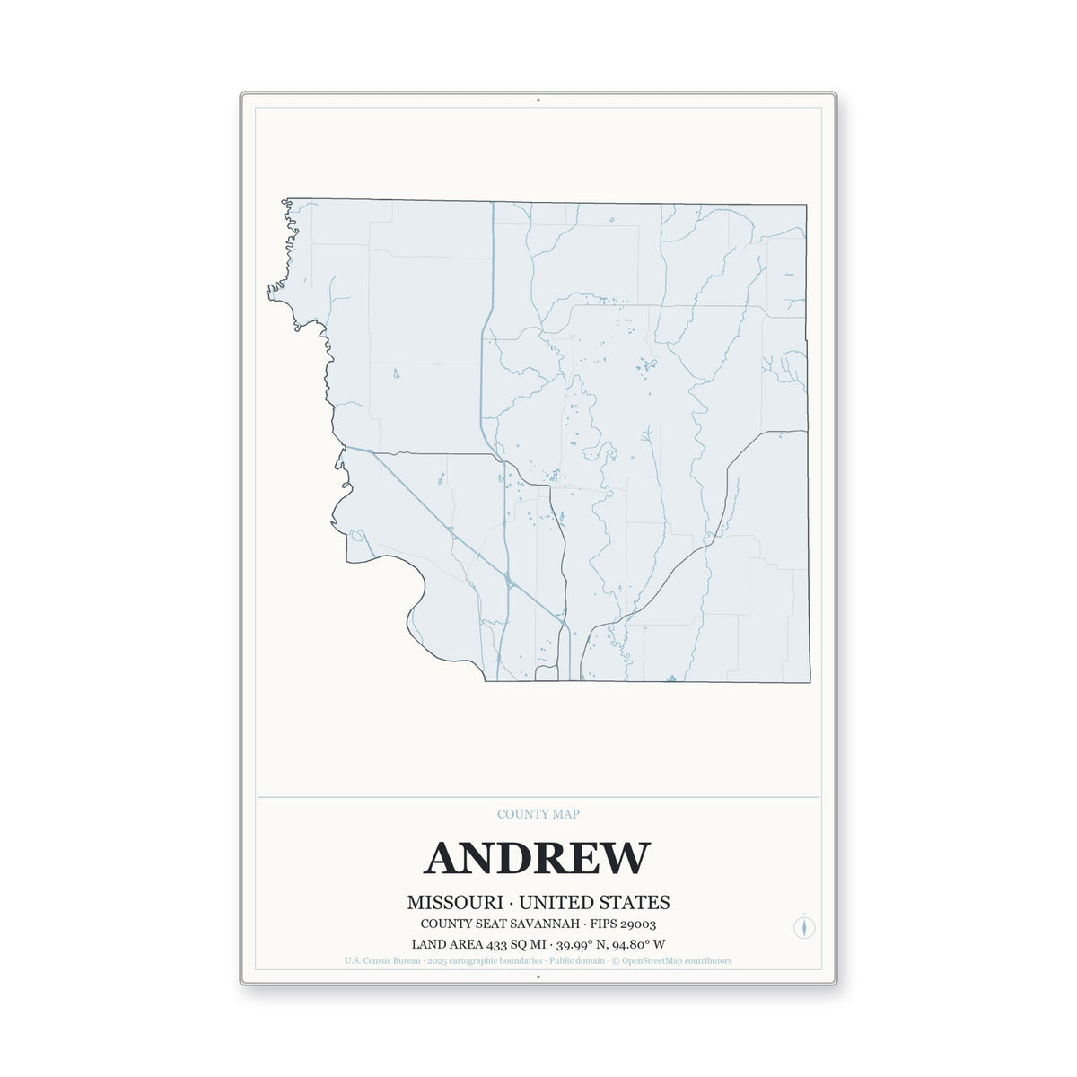 Andrew County, Missouri Map Aluminum Sign in Gallery Air style