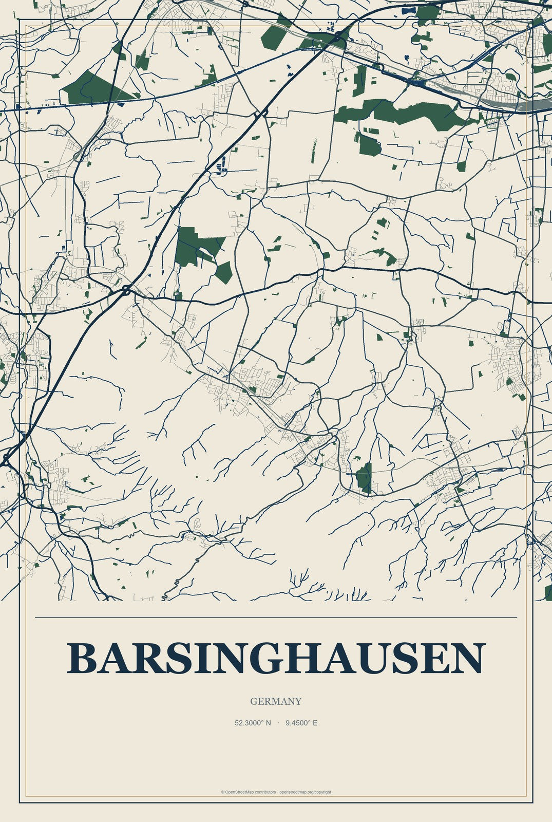 Barsinghausen, Germany City Map Aluminum Sign in Coastal Cutout style