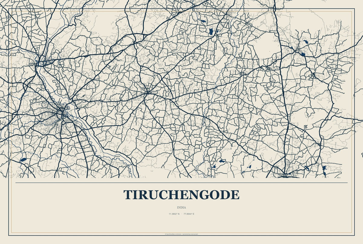 Tiruchengode, India City Map Aluminum Sign in Coastal Cutout style