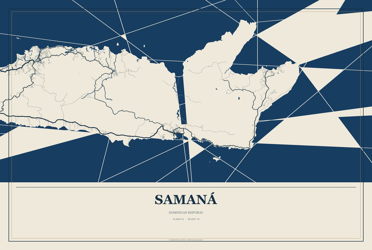 Samaná, Dominican Republic City Map Aluminum Sign in Coastal Cutout style